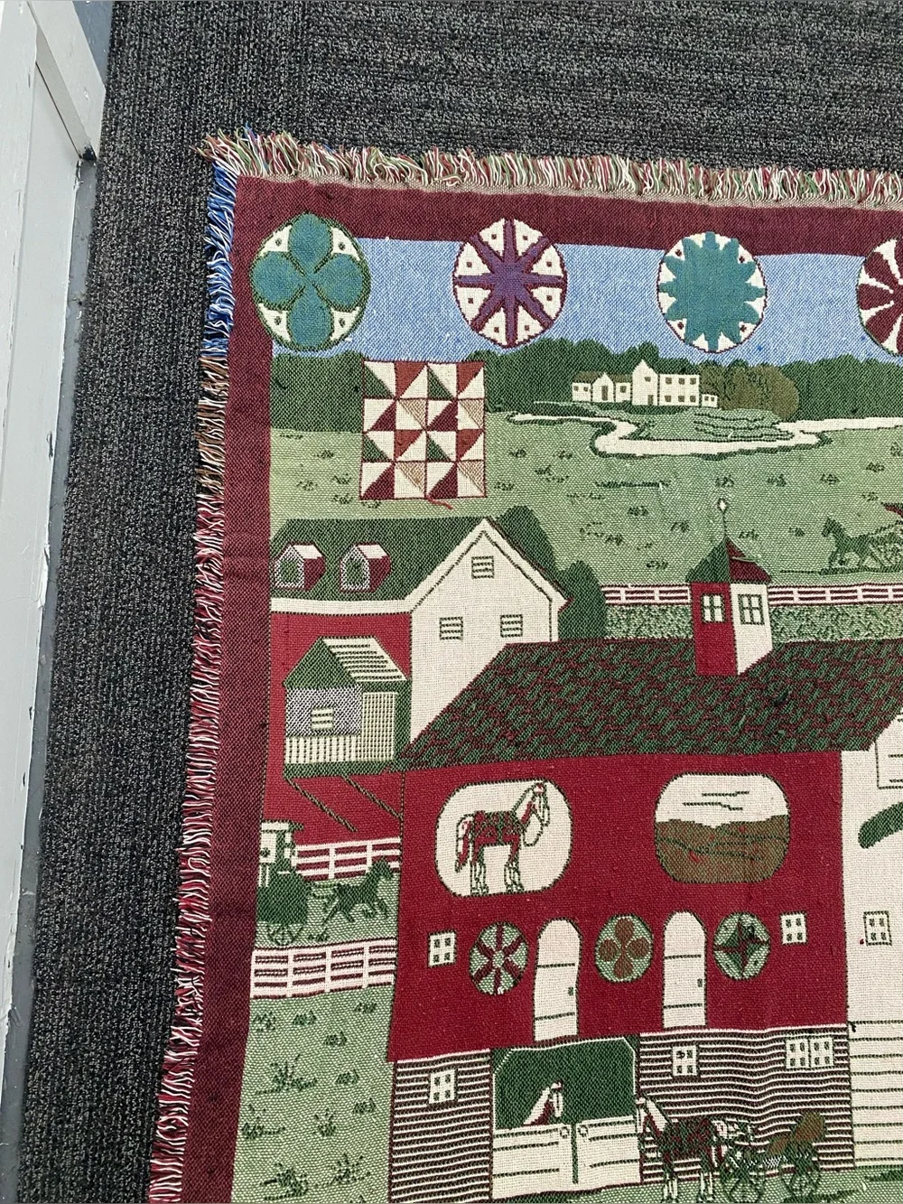 Vintage Throw Blanket Tapestry Manual Woodworkers And Weavers Horse Farm Barn
